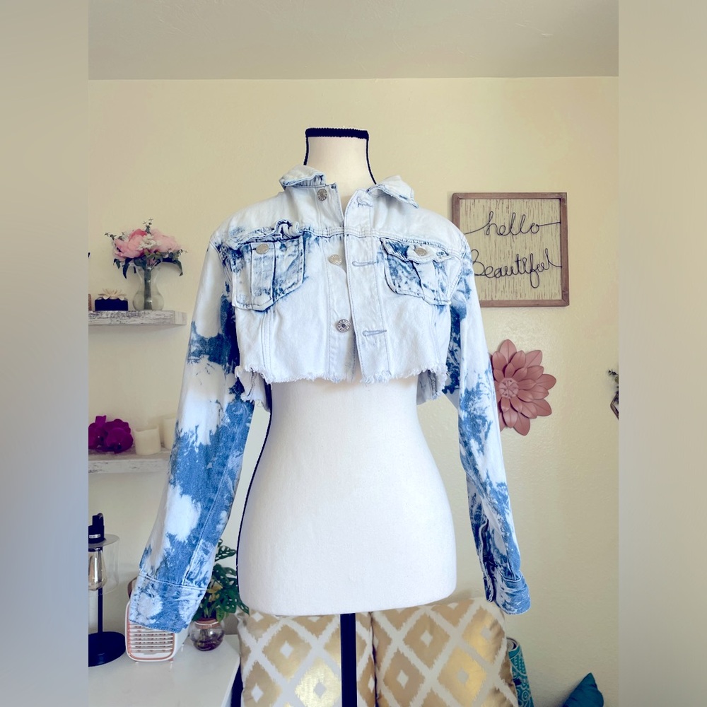 Bleached Crop Denim Jacket Size S